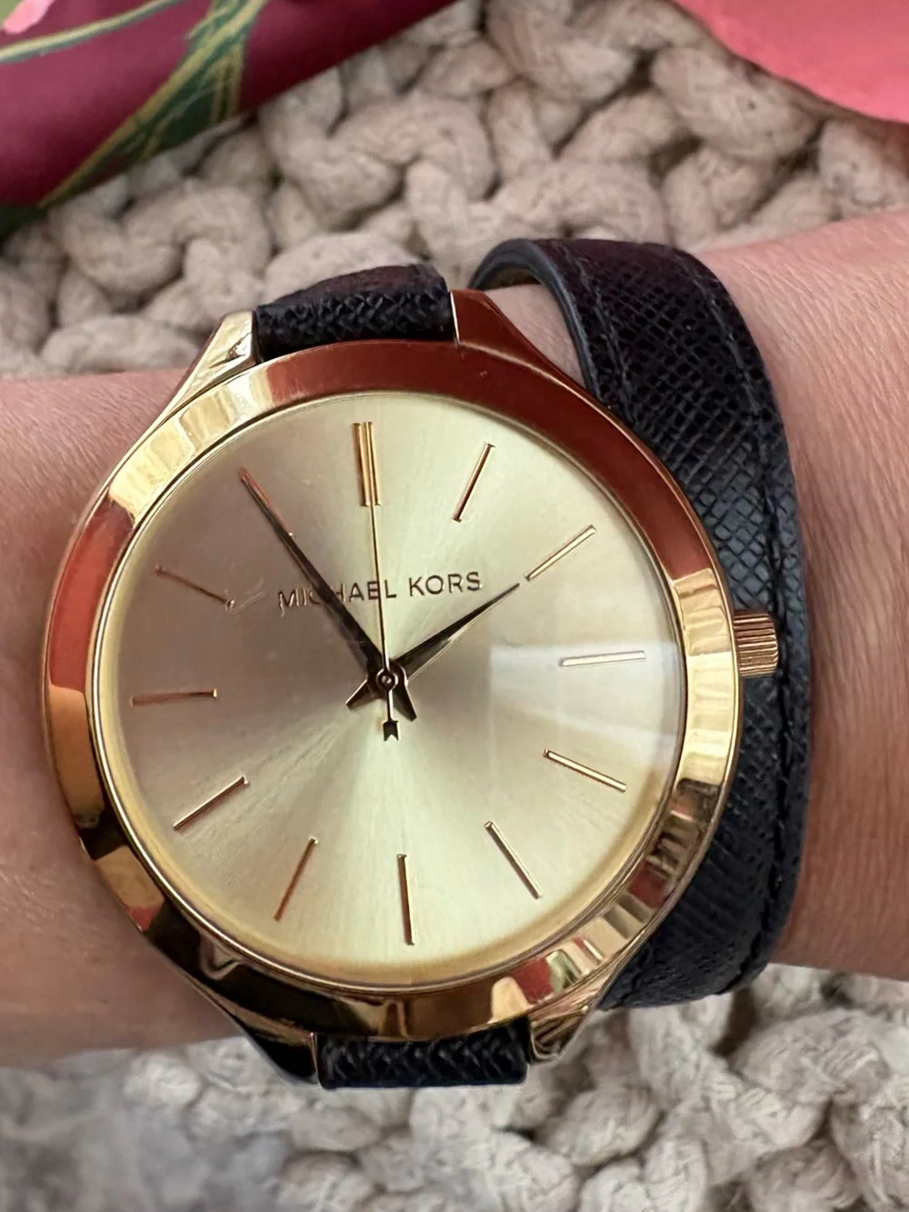 Michael Kors Gold Dial Black Wrap-Around Strap Women's Watch - Picture 2 of 7